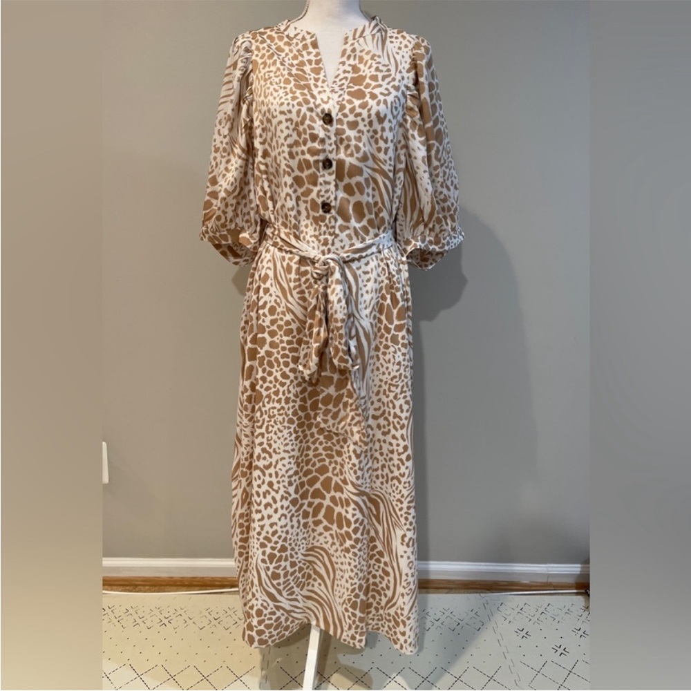 Ann Taylor Mixed Animal Print Tie Waist Shirtdress Size XXL